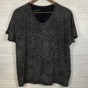 Gundrun Sjoden Organic Cotton Abstract Printed Cap Sleeve Tee Large Black Tan